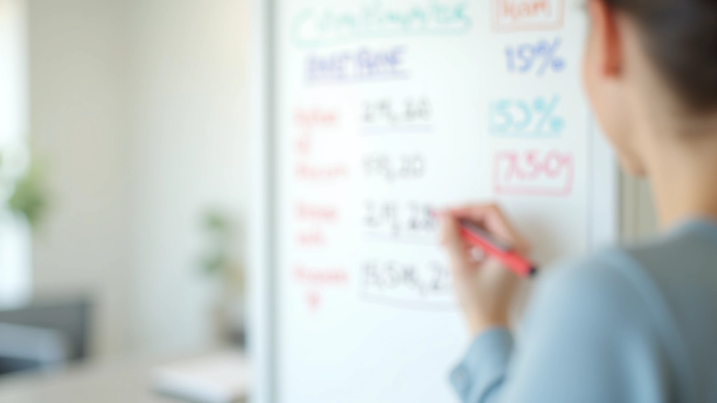 Graphique budgétaire avec pourcentages d'allocation d'argent dans différentes catégories sur un tableau blanc