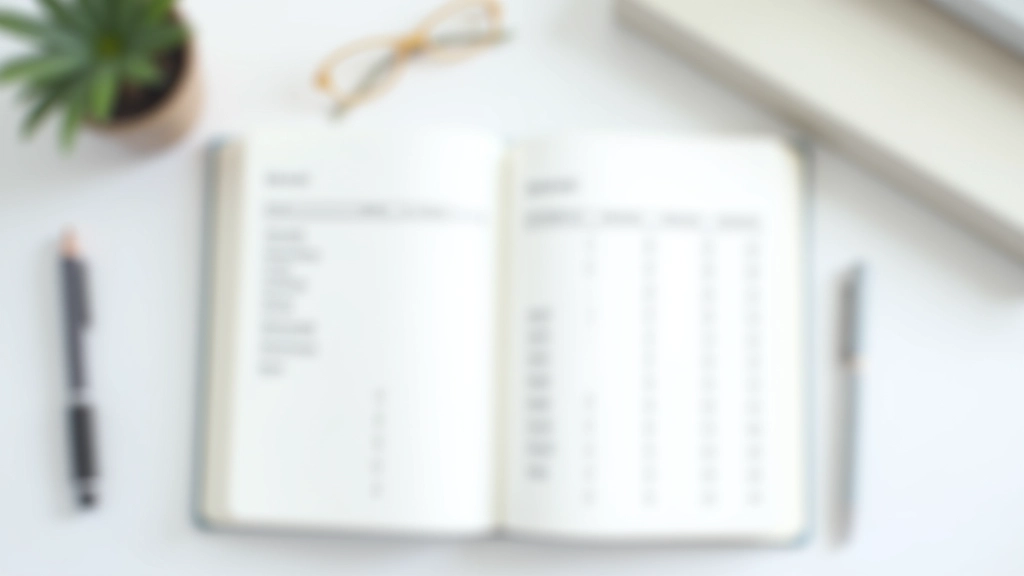 Cahier ouvert avec colonnes de chiffres et stylo sur un bureau blanc