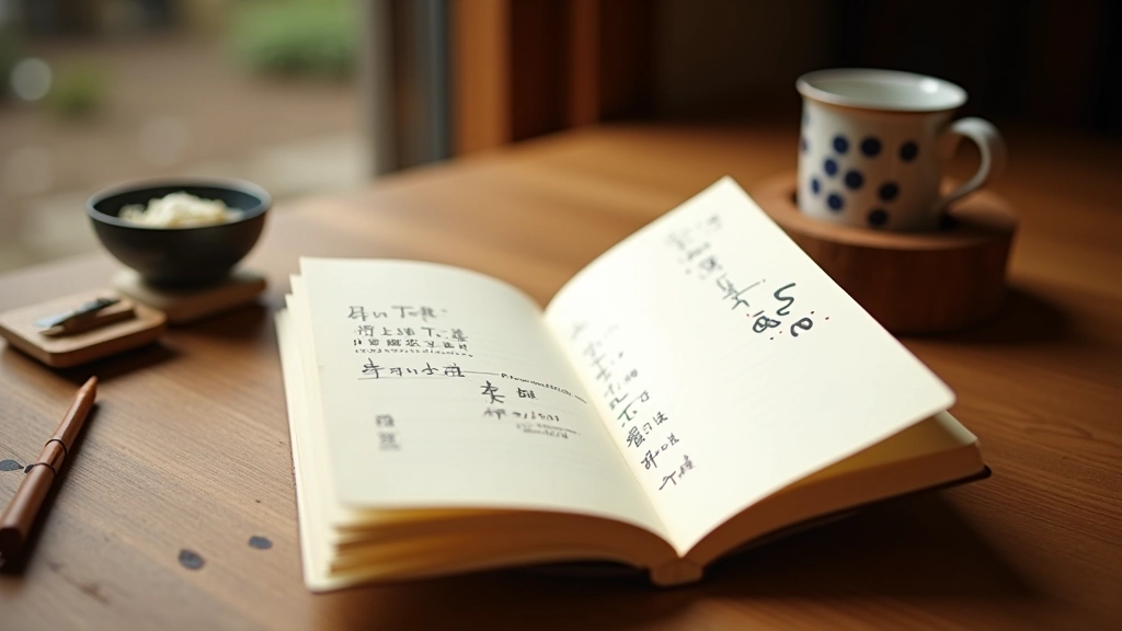Journal Kakeibo traditionnel avec écriture en japonais et illustrations délicates
