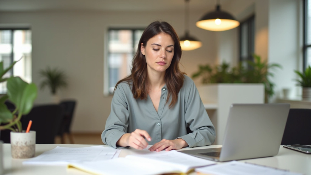 Femme à son bureau comparant différentes feuilles de calcul et méthodes de budget
