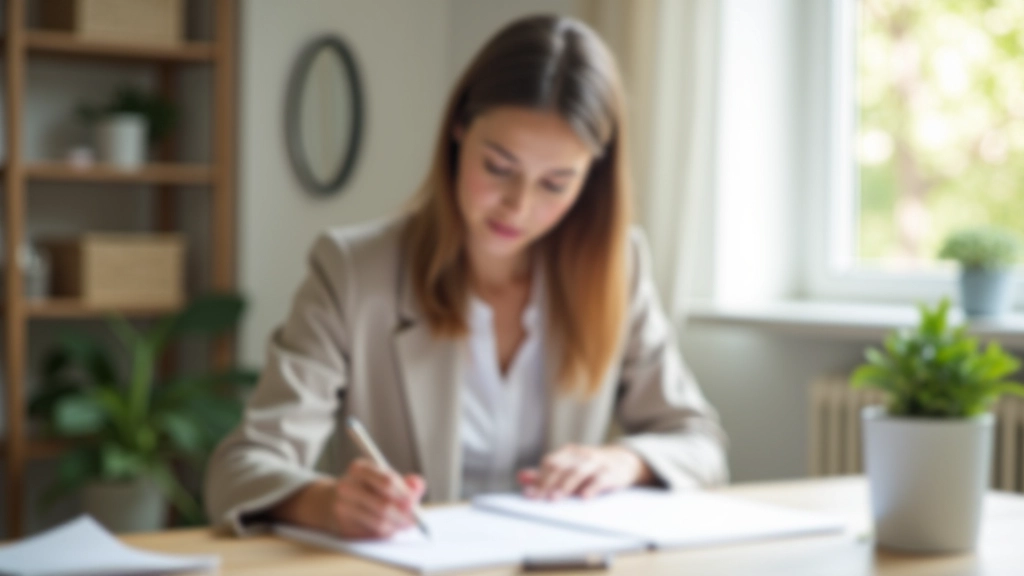 Femme étudiant sa stratégie budgétaire dans un bureau moderne